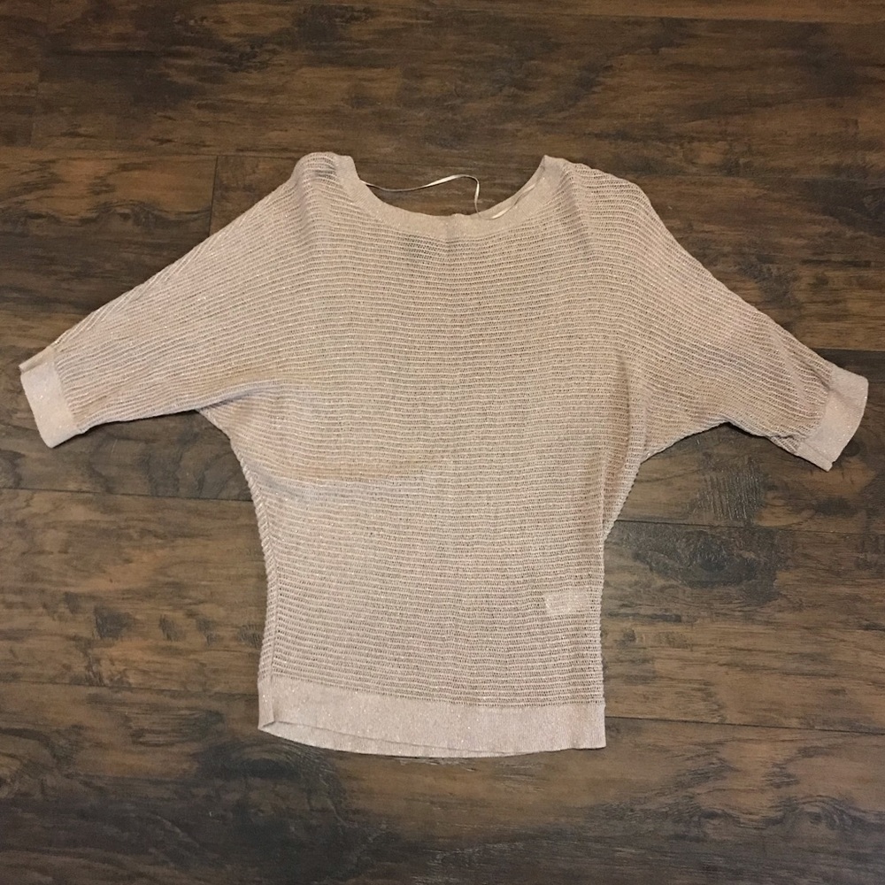 Express tan knit top with gold sparkle detail